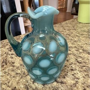 Vintage D Fenton - Blue Coin Dot Pattern Ruffled Top Pitcher